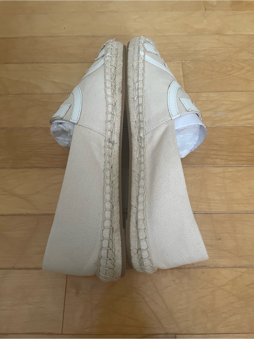 Tory Burch Cream Canvas & White Leather Logo Espadrille Flats - Picture 5 of 12